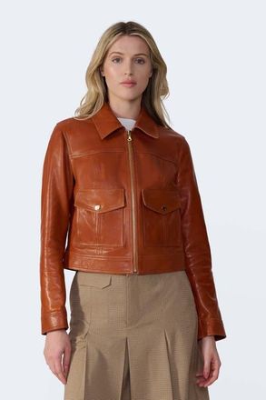 FURNIQ Flora Leather Jacket in Whiskey at Nordstrom, Size Xx-Large