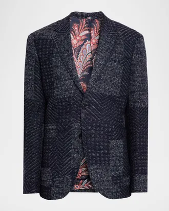 Etro Men & apos;s Patchwork Knit Two-Button Sport Coat