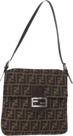 Fendi Pre-owned Shoulder Bags, female, Black, Size: ONE SIZE Pre-owned Zucca Canvas Shoulder Bag