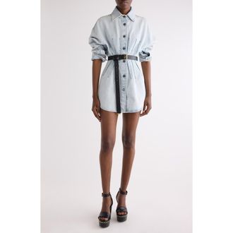 Givenchy Long Sleeve Shaped Denim Minidress in Light Blue at Nordstrom, Size 12 Us