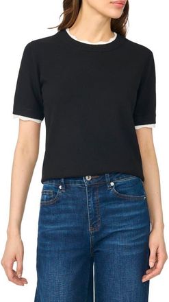 CeCe by Cynthia Steffe Lace Trim Short Sleeve Crewneck Sweater in Rich Black at Nordstrom, Size X-Large