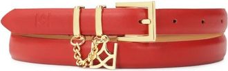 Kazar Rode smalle riem met ketting - Dames - Riemen - Rood - 100 CM - Leer - Accessoires