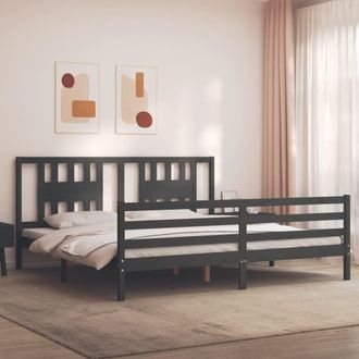 vidaXL Vidaxl - Estructura De Cama Con Cabecero Madera Maciza Gris 200x200 Cm