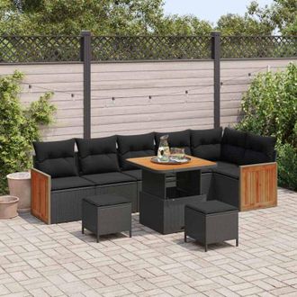 vidaXL Vidaxl - Conjunto De Sof&aacute; De Jard&iacute;n 9 Pcs Negro 80 X 80 X 71 Cm