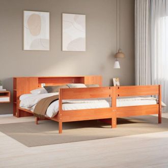 vidaXL Cama Con Estanter&iacute;a Sin Colch&oacute;n Madera Maciza Marr&oacute;n 200x200 Cm Vidaxl