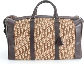 Dior Brown Leather Canvas Boston Bag Tote Bag (Pre-Owned)