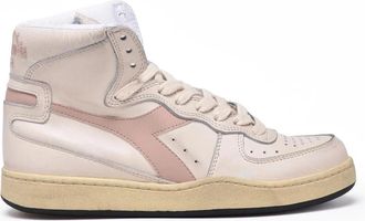 Diadora White Pink Leather Mi Basket Sneakers