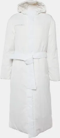 PANGAIA White Nylon Flwrdwn Hooded Long Jacket