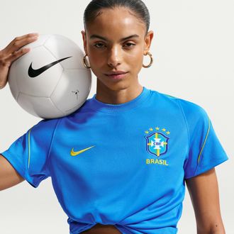 Nike Brazil Strike Nike Womens Soccer Dri-FIT Short-Sleeve Top in Blue | IB5350-435