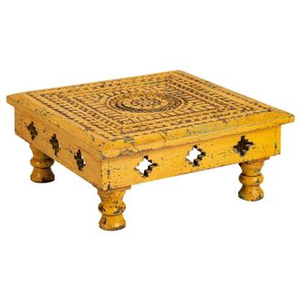 Wanderlust Deco Wanderlust Deco - Mesa Centro De Madera Tallada Amarilla 33x33x14