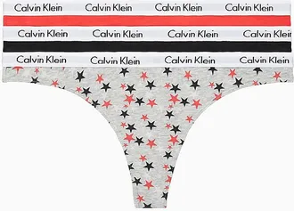 Calvin Klein Womens Carousel Logo Cotton 3-Pack Thong - Grey - XL