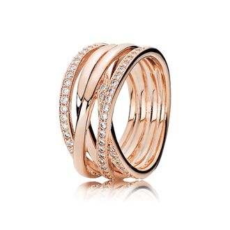 Pandora Ladies 14K Rose Gold Plating Sparkling & Polished Lines Ring, Size 50