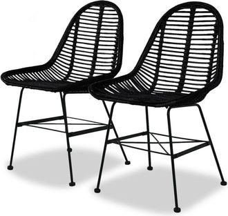 vidaXL Dining Chairs 2 pcs Black Natural Rattan Vidaxl