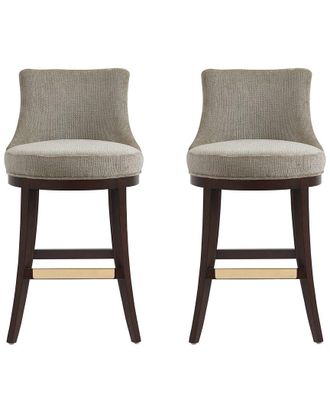 Manhattan Comfort Set Of 2 Lucia Chenille Barstools With Beech Wood Legs