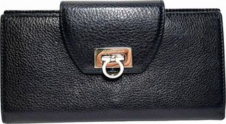 Ferragamo Black Leather Long Wallet (Bi-Fold) (Pre-Owned)