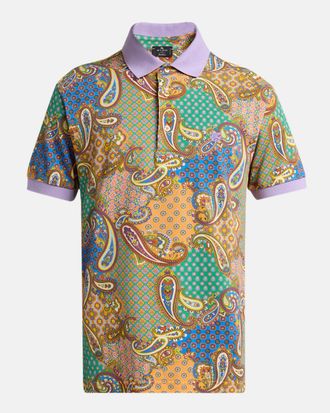 Etro Mens Paisley Cotton Pique Polo Shirt