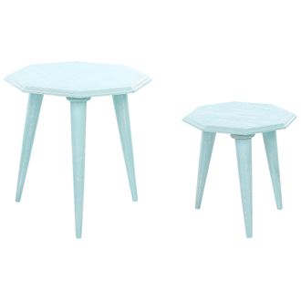 Beliani Conjunto De 2 Mesas De Madera De Mango Azul Oscuro Mdf Nido Desgastado Kanri