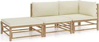 vidaXL Set De Muebles De Jard&iacute;n 3 Piezas Bamb&uacute; Y Cojines Blanco Crema Vidaxl