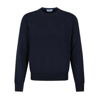 Alexander McQueen Truien & Vesten, Heren, Blauw, XL, Wol, Navy Wool Crew-Neck Sweater