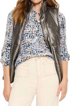Nic+Zoe Metallic Faux Leather Puffer Vest In Bronze