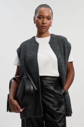 Karen Millen Womens Plus Size Cosy Knit Waistcoat top - Charcoal - Size 2XL