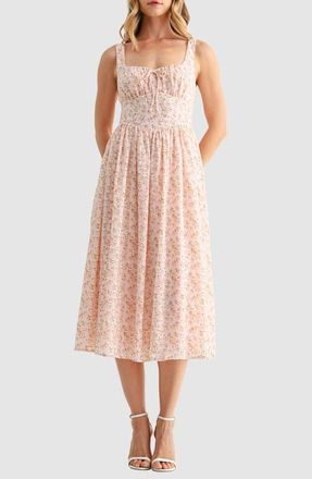 All in Favor Corset Midi Sundress in Blush Ditsy at Nordstrom, Size X-Large