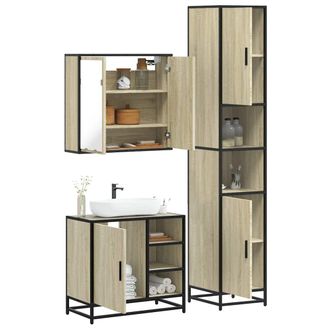 Berkfield Home 3 Piece Bathroom Furniture Set Sonoma Oak Engineered Wood in Brown