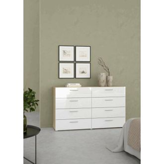 Dmora Credenza Aligon, Buffet da soggiorno, Madia da salotto, Dispensa da cucina, 140x40 h83 cm, Quercia e Bianco lucido - Dmora