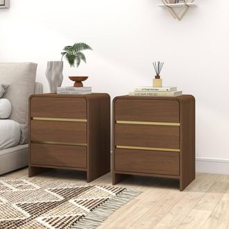 Melody Maison Pair Of Walnut Brown 3 Drawer Bedside Tables - Meridian Walnut Range