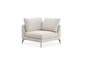 Castlery Lena Corner Sofa Customized, Performance Linen Weave, Light Grey, Brass Legs, Spill Resistant, Removable Covers for Castlery