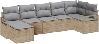 vidaXL Sofa Set with Cushion 7 pcs Beige and Light Grey Poly Rattan vidaXL
