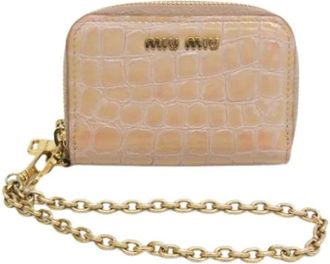 Miu Miu Pre-owned Double zipper Card Case - Dames - Vintage Tassen - Beige - ONE Size - Leer - Vintage
