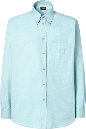 Fendi Camicia In Cotone Oxford Con Ff Ricamato-Uomo
