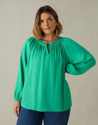 Live Unlimited London Womens Green Chambray Blouse - Size: 16