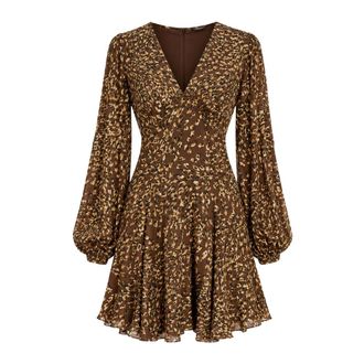 Twinset Vestido estampado con cuello en V - Dresses - Mujer - Marr&oacute;n - XL
