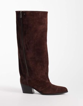 Bronx Lizz-y stivali western con zip in camoscio coffee bean-Marrone