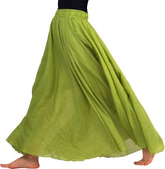 Feoya Skirts for Women Cotton Linen Bohemian Long Skirt Two Layer Swing A-Line Flowy M/95 CM Green