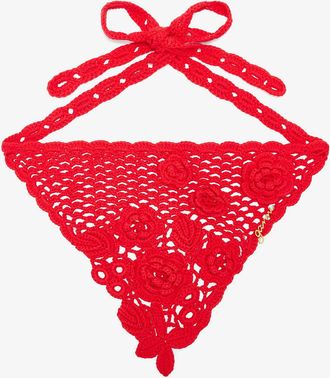 Ganni Goji Berry Head Scarf in Cotton Crochet Organic