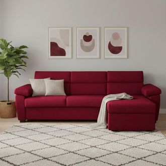 Dmora Sof&aacute; Cama Con Chaise Longue Priverno, Desenfundable, Almacenaje Made In Italy, Hidr&oacute;fugo, Multiposici&oacute;n, 285x160 Cm Rojo