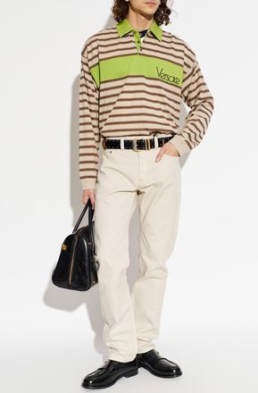 Versace Striped Polo Shirt, Mens, Beige
