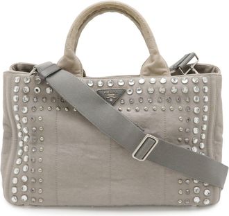 Prada Light Gray Denim Shoulder Bag Tote Bag (Pre-Owned)
