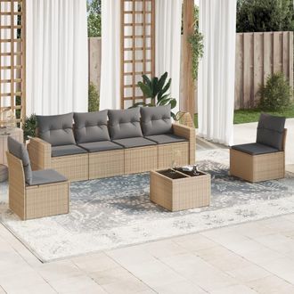 vidaXL Vidaxl - Set Sof&aacute;s De Jard&iacute;n 7 Piezas Y Cojines Rat&aacute;n Sint&eacute;tico Beige