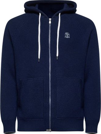 Brunello Cucinelli Blue Cashmere Knit Zip-up Hoodie