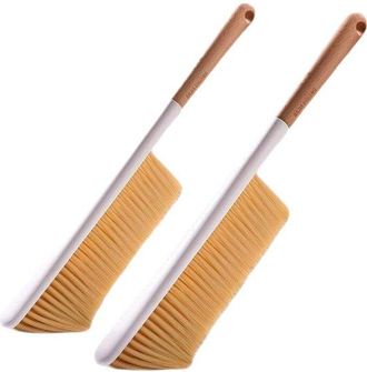No Brand Juego De 2 Cepillos De Limpieza Suaves Con Mango De Madera (40 Cm) - Antiest&aacute;ticos, Para Sof&aacute;, Alfombra Y Cama, Color Naranja