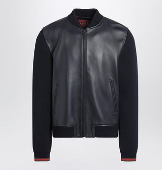 Gucci Navy Nappa And Knit Bomber Jacket
