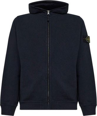 Stone Island Navy Blue Cotton Zip-Up Hoodie