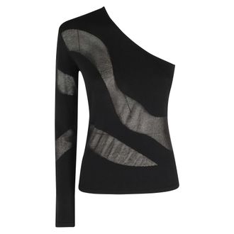 Federica Tosi Long Sleeve Tops, female, Black, Size: XS One-shoulder Sweater