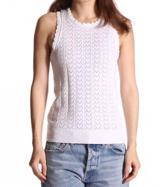 Minnie Rose Heart Pointelle Scalloped Tank Top In White