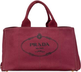 Prada Bordeaux Red Color Wine Canvas Handbag Tote Bag (Pre-Owned)