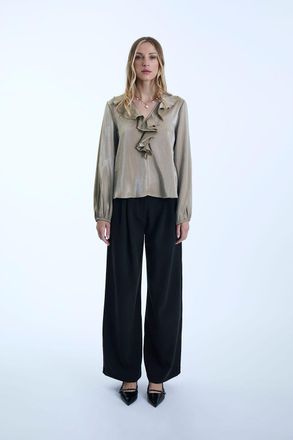 James Lakeland Sand Ruffled V-neck Blouse